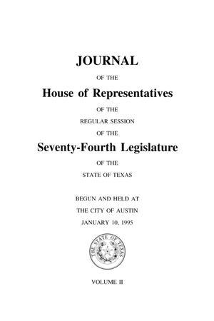 Primary view of object titled 'Journal of the House of Representatives of the Regular Session of the Seventy-Fourth Legislature of the State of Texas, Volume 2'.