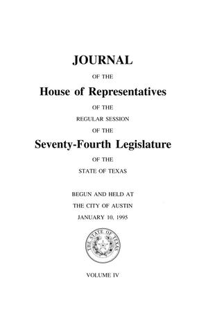 Primary view of object titled 'Journal of the House of Representatives of the Regular Session of the Seventy-Fourth Legislature of the State of Texas, Volume 4'.