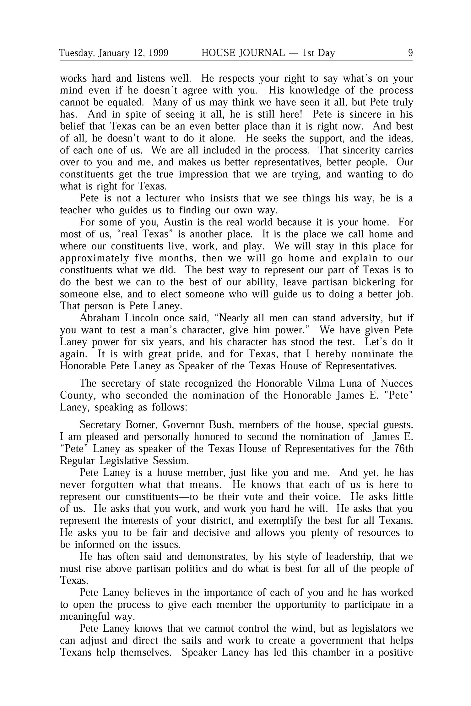 Journal of the House of Representatives of the Regular Session of the Seventy-Sixth Legislature of the State of Texas, Volume 1
                                                
                                                    9
                                                