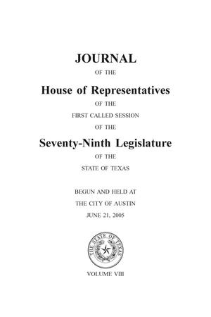 Primary view of object titled 'Journal of the House of Representatives of the Seventy-Ninth Legislature of the State of Texas, Volume 8'.