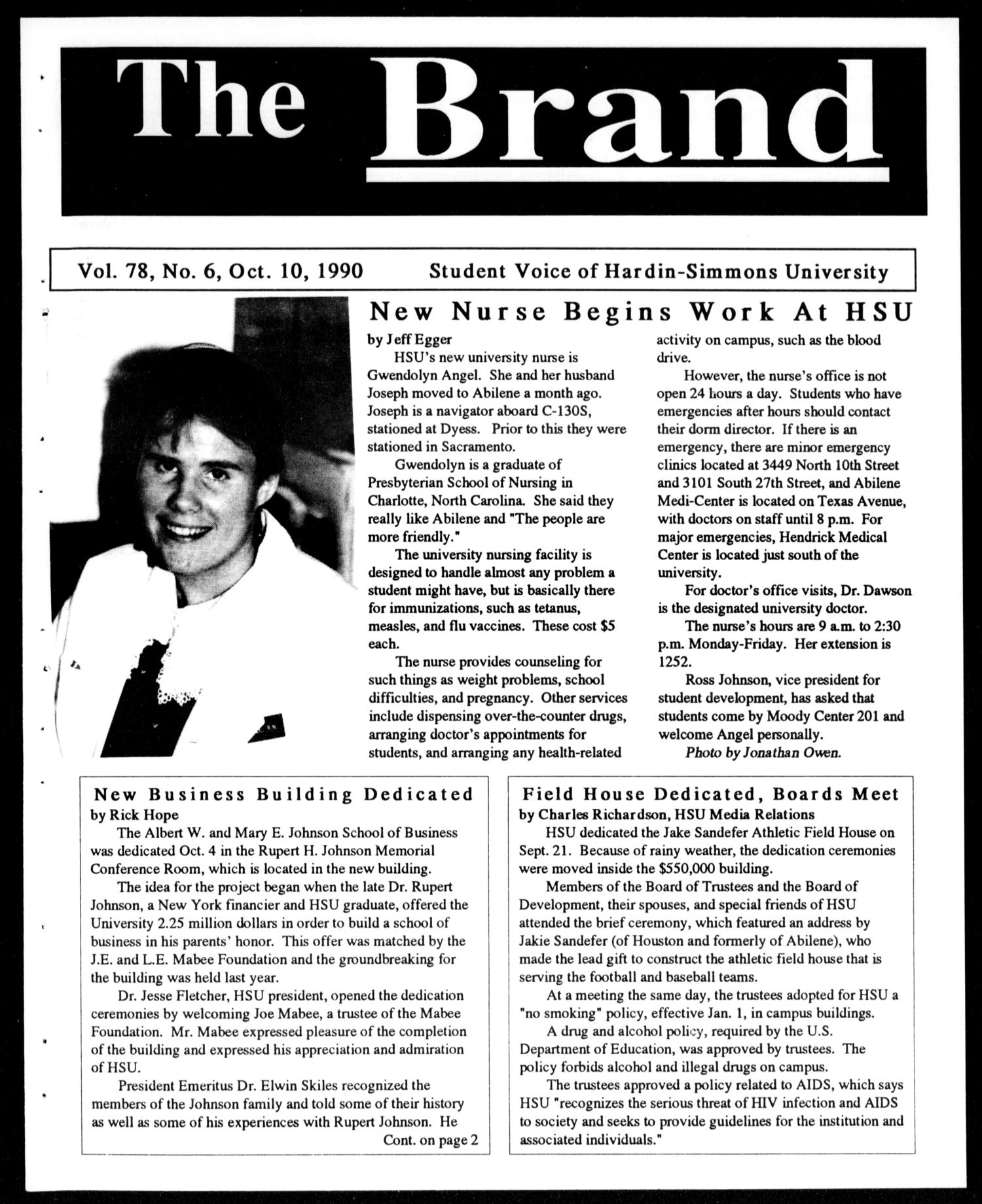 The Brand (Abilene, Tex.), Vol. 78, No. 6, Ed. 1, Wednesday, October 10, 1990
                                                
                                                    [Sequence #]: 1 of 4
                                                