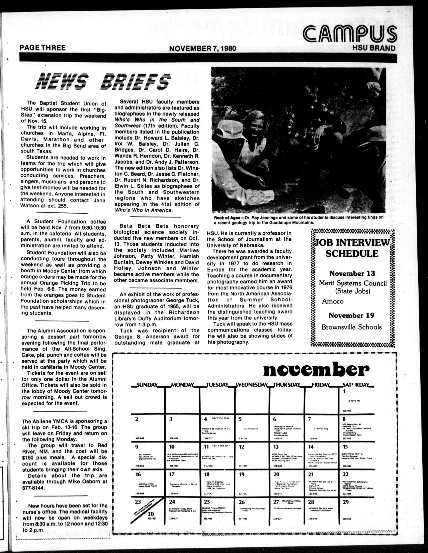 The HSU Brand (Abilene, Tex.), Vol. 68, No. 9, Ed. 1, Friday, November 7, 1980
                                                
                                                    [Sequence #]: 3 of 11
                                                