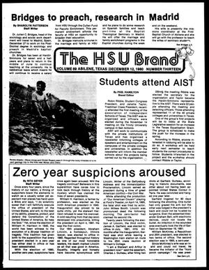 Primary view of object titled 'The HSU Brand (Abilene, Tex.), Vol. 69, No. 13, Ed. 1, Friday, December 12, 1980'.