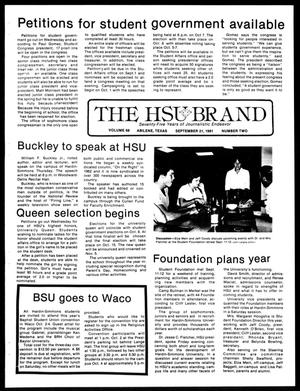 Primary view of object titled 'The HSU Brand (Abilene, Tex.), Vol. 68, No. 2, Ed. 1, Monday, September 21, 1981'.
