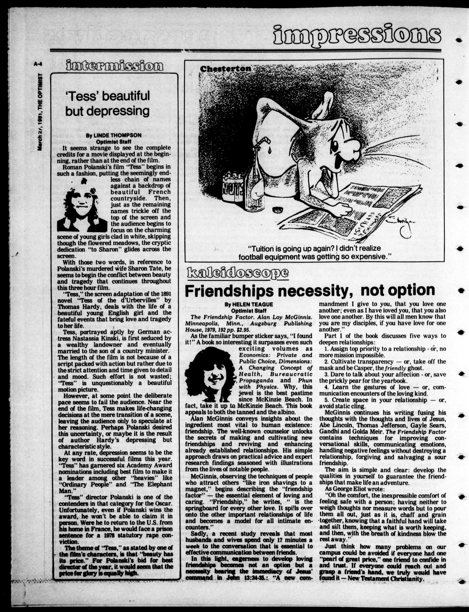 The Optimist (Abilene, Tex.), Vol. 68, No. 24, Ed. 1, Friday, March 27, 1981
                                                
                                                    [Sequence #]: 4 of 23
                                                