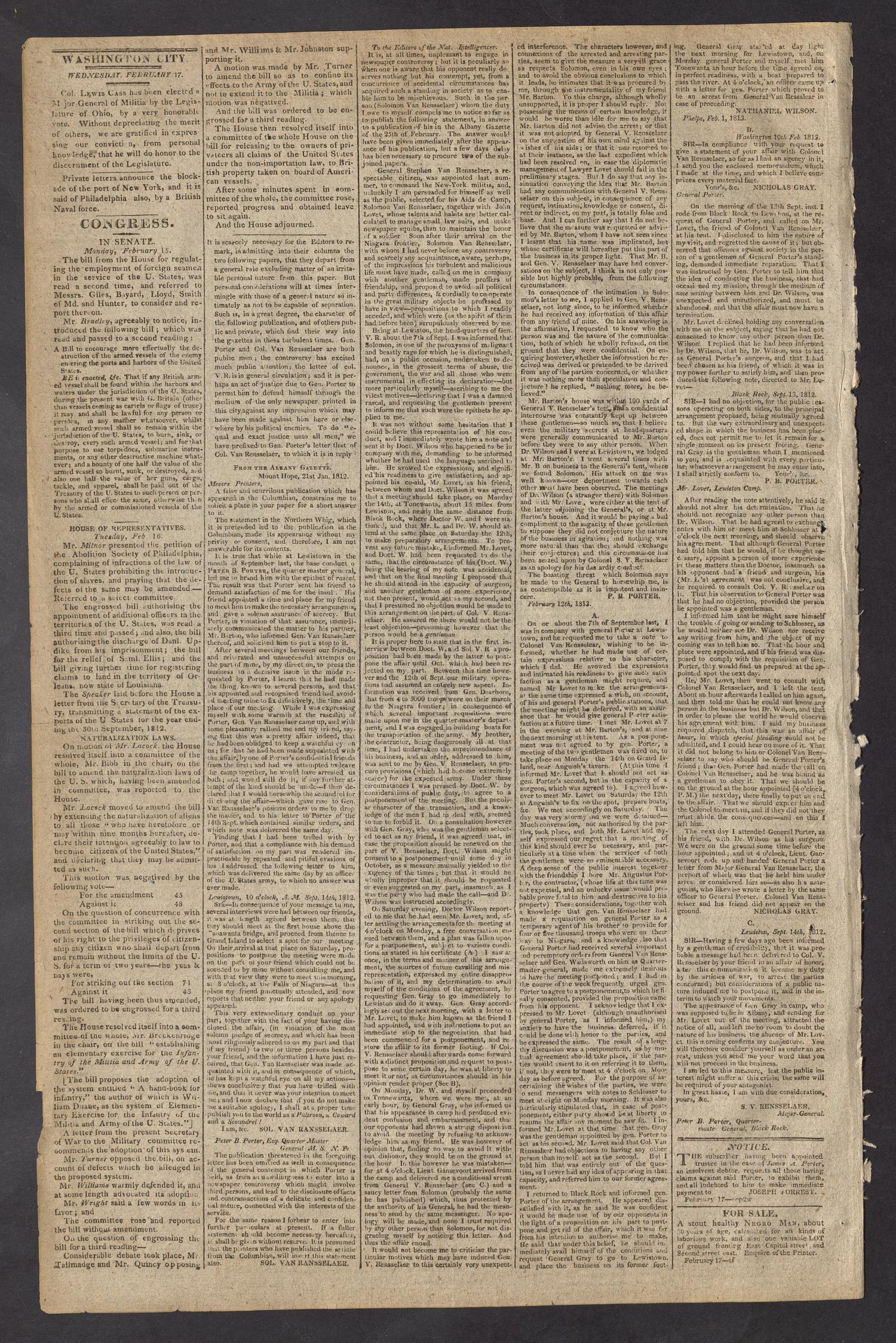 National Intelligencer. (Washington City [D.C.]), Vol. 13, No. 1938, Ed. 1 Thursday, February 18, 1813
                                                
                                                    [Sequence #]: 4 of 4
                                                