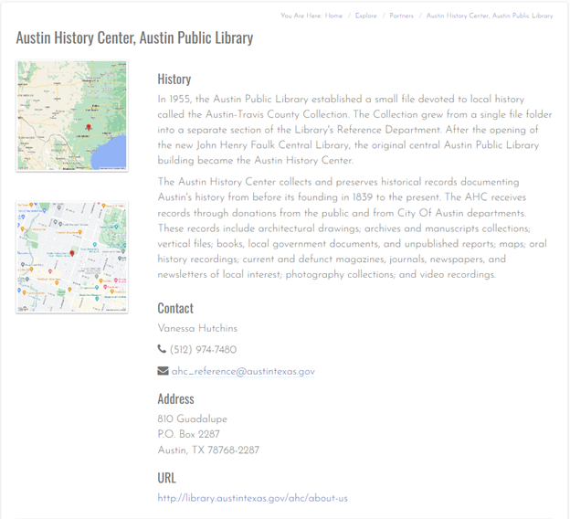 Austin History Center Partner Page